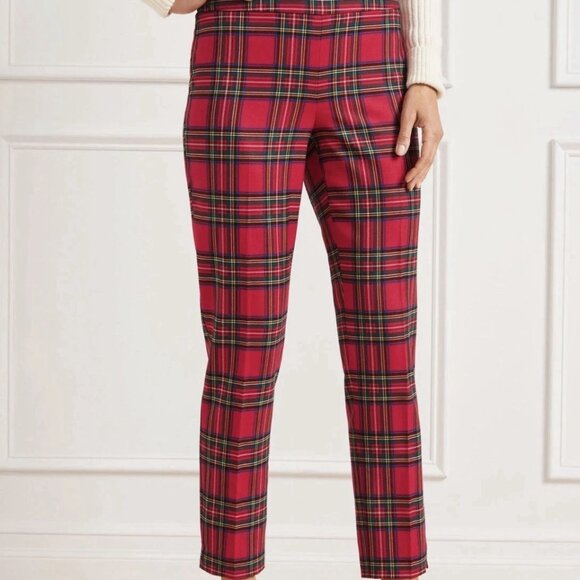 Talbots Hampshire Ankle Pants Red Plaid Wool Blend Women's Size 14P Holiday - Picture 1 of 7